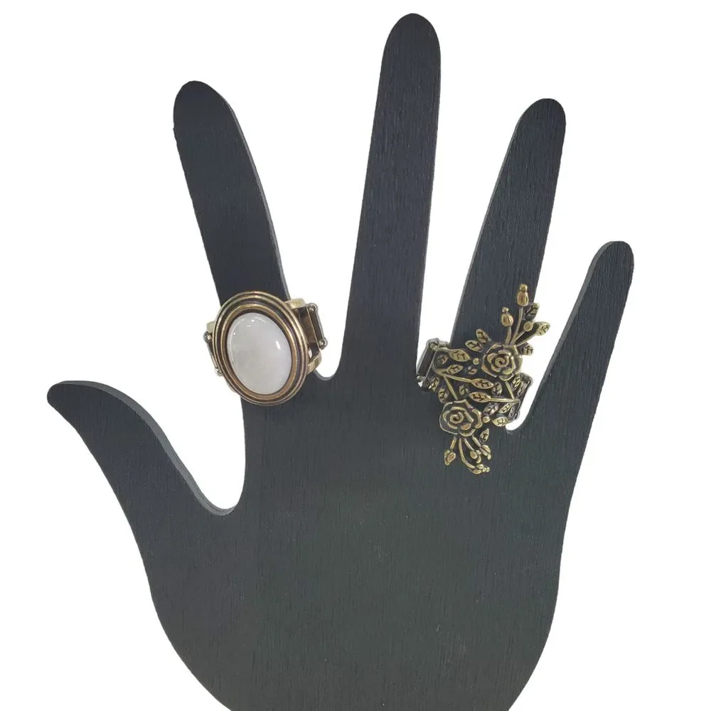 Bundle of 2 Stretch Rings Bronze Statement Large Oversized Jumbo Floral